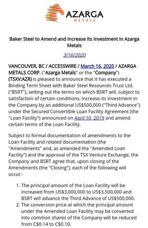 Baker Steel ( @BSRT_BakerSteel ) to increase its investment in Azarga Metals!
