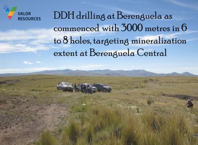 Drilling commenced on Berenguela Cu-Ag project - 3000 metres in 5 to 8 holes - to test mineral 
